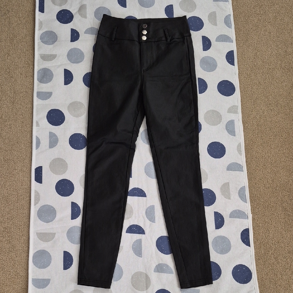 Women's Black Wide Band High Waist Skinny Jeans with Stretch Size 4